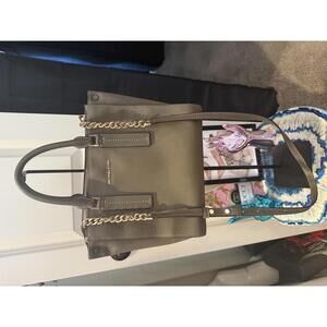 Michael Kors Olive Green Leather Handbag with Gold Chain Detail EUC